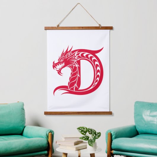 Dragon Styled Letter D, Dragon Alphabet, Monogram Wandteppich Mit Holzrahmen (Wohnzimmer)