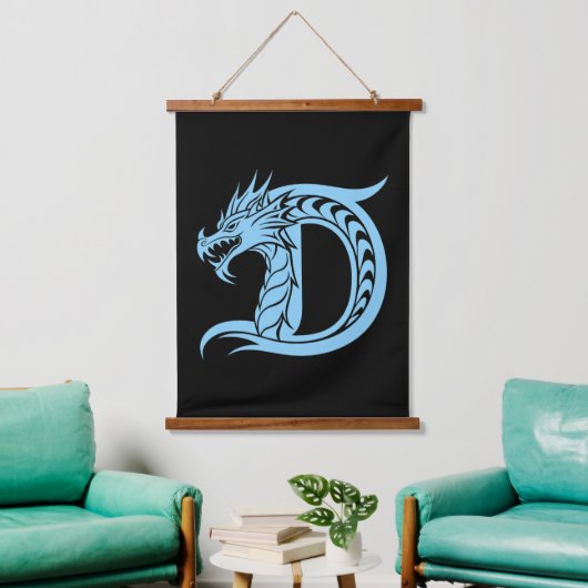 Dragon Styled Letter D, Dragon Alphabet, Monogram Wandteppich Mit Holzrahmen (Wohnzimmer)
