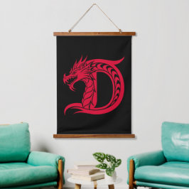 Dragon Styled Letter D, Dragon Alphabet, Monogram Wandteppich Mit Holzrahmen