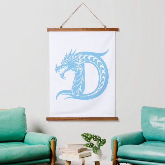 Dragon Styled Letter D, Dragon Alphabet, Monogram Wandteppich Mit Holzrahmen (Wohnzimmer)