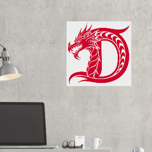 Dragon Styled Letter D, Dragon Alphabet, Monogramm Foliendrucke