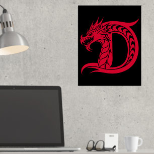 Dragon Styled Letter D, Dragon Alphabet, Monogramm Foliendrucke