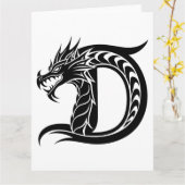 Dragon Styled Letter D, Dragon Alphabet, Monogramm Karte (Gelbe Blume)