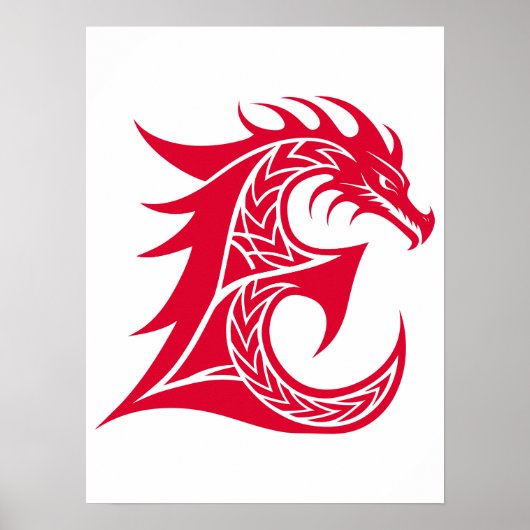 Dragon Styled Letter E, Dragon Alphabet, Monogram Poster (Vorne)