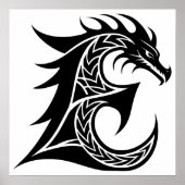 Dragon Styled Letter E, Dragon Alphabet, Monogram Poster (Vorne)