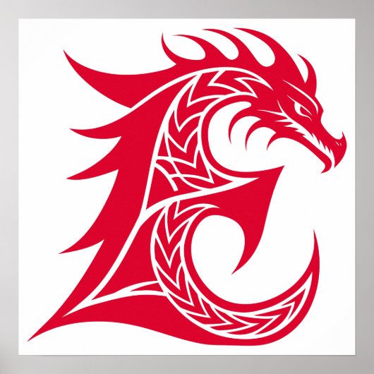 Dragon Styled Letter E, Dragon Alphabet, Monogram Poster (Vorne)