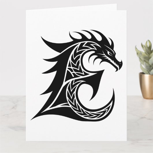 Dragon Styled Letter E, Dragon Alphabet, Monogramm Karte (Kleine Pflanze)