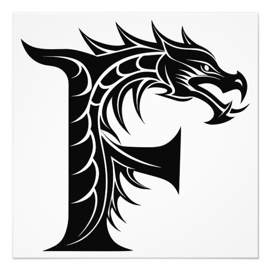 Dragon Styled Letter F, Dragon Alphabet, Monogram Fotodruck (Vorne)