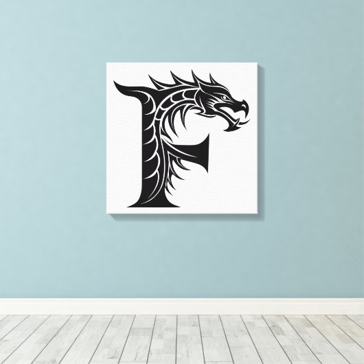Dragon Styled Letter F, Dragon Alphabet, Monogram Leinwanddruck (Insitu (Holzboden))
