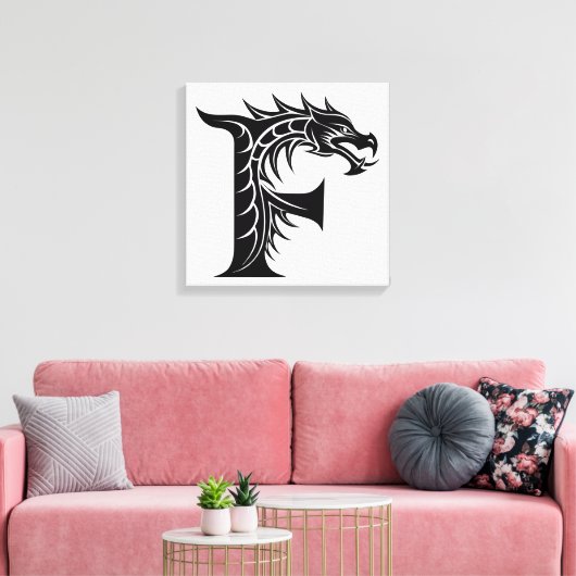 Dragon Styled Letter F, Dragon Alphabet, Monogram Leinwanddruck (Insitu (Wohnzimmer))