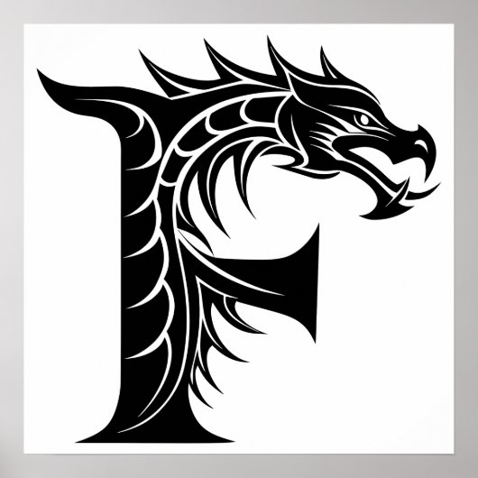 Dragon Styled Letter F, Dragon Alphabet, Monogram Poster (Vorne)