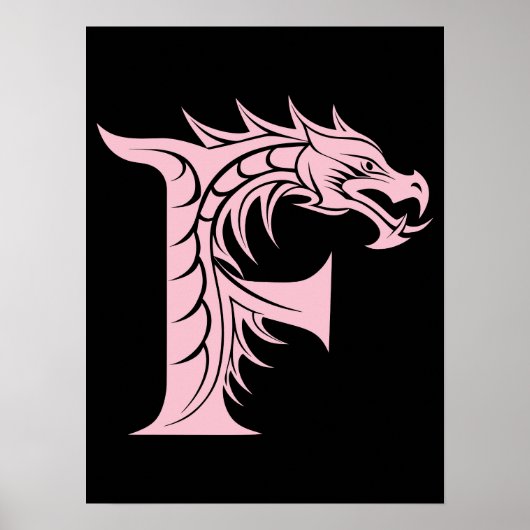 Dragon Styled Letter F, Dragon Alphabet, Monogram Poster (Vorne)