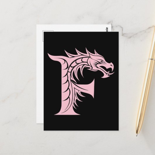 Dragon Styled Letter F, Dragon Alphabet, Monogram Postkarte (Vorderseite/Rückseite Beispiel)