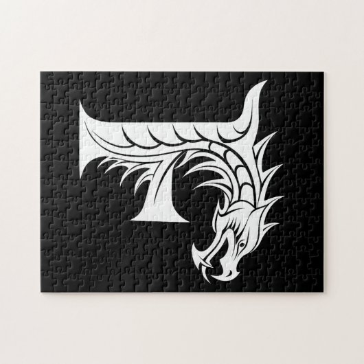 Dragon Styled Letter F, Dragon Alphabet, Monogram Puzzle (Horizontal)