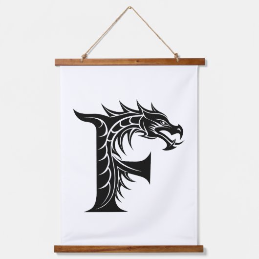 Dragon Styled Letter F, Dragon Alphabet, Monogram Wandteppich Mit Holzrahmen (Vorderseite)