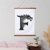Dragon Styled Letter F, Dragon Alphabet, Monogram Wandteppich Mit Holzrahmen (Schlafzimmer)