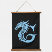 Dragon Styled Letter G, Dragon Alphabet, Monogram Wandteppich Mit Holzrahmen (Vorderseite)