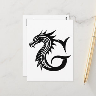 Dragon Styled Letter G, Dragon Alphabet, Monogramm Postkarte