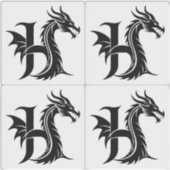 Dragon Styled Letter H, Dragon Alphabet, Monogram Aufkleber (Vorderseite)