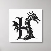 Dragon Styled Letter H, Dragon Alphabet, Monogram Leinwanddruck (Vorderseite)