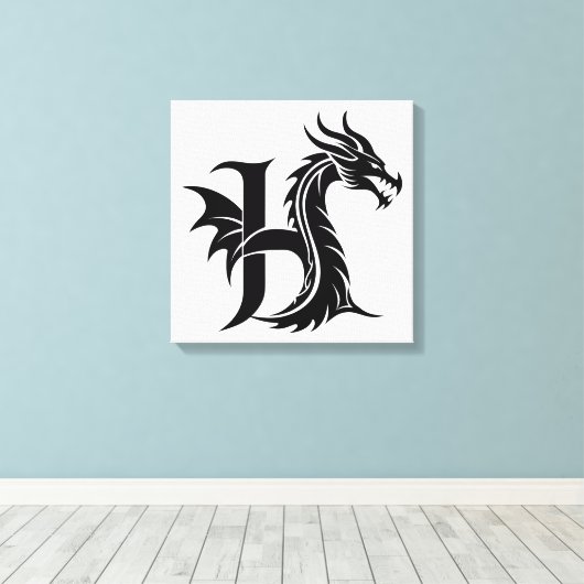 Dragon Styled Letter H, Dragon Alphabet, Monogram Leinwanddruck (Insitu (Holzboden))
