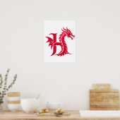 Dragon Styled Letter H, Dragon Alphabet, Monogram Poster (Küche)