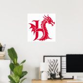 Dragon Styled Letter H, Dragon Alphabet, Monogram Poster (Heimbüro)
