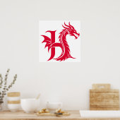 Dragon Styled Letter H, Dragon Alphabet, Monogram Poster (Küche)