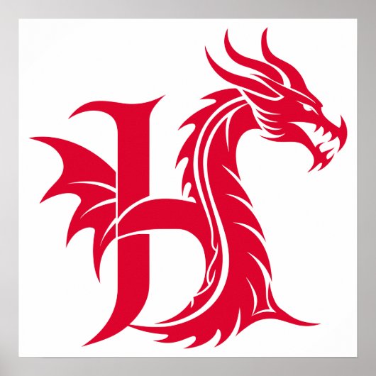 Dragon Styled Letter H, Dragon Alphabet, Monogram Poster (Vorne)