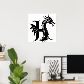 Dragon Styled Letter H, Dragon Alphabet, Monogram Poster (Heimbüro)