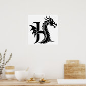 Dragon Styled Letter H, Dragon Alphabet, Monogram Poster (Küche)