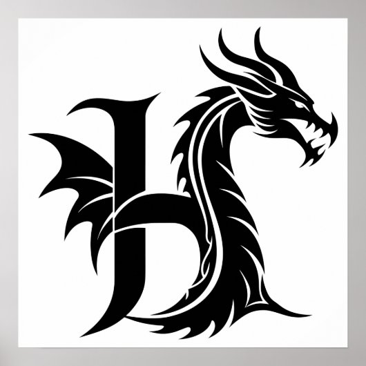 Dragon Styled Letter H, Dragon Alphabet, Monogram Poster (Vorne)