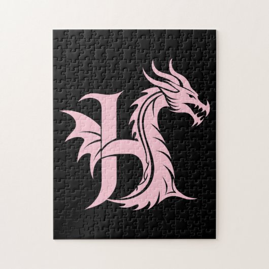 Dragon Styled Letter H, Dragon Alphabet, Monogram Puzzle (Vertikal)