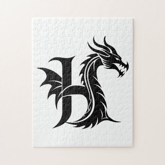 Dragon Styled Letter H, Dragon Alphabet, Monogram Puzzle (Vertikal)
