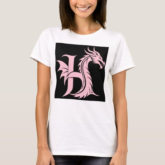Dragon Styled Letter H, Dragon Alphabet, Monogram T-Shirt (Vorderseite)