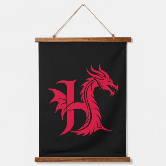 Dragon Styled Letter H, Dragon Alphabet, Monogram Wandteppich Mit Holzrahmen (Vorderseite)