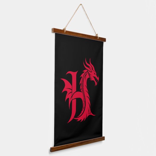 Dragon Styled Letter H, Dragon Alphabet, Monogram Wandteppich Mit Holzrahmen (Gewinkelt)
