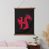 Dragon Styled Letter H, Dragon Alphabet, Monogram Wandteppich Mit Holzrahmen (Schlafzimmer)