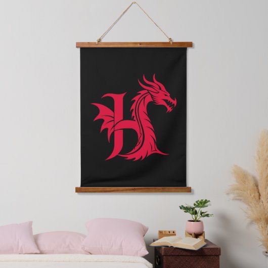 Dragon Styled Letter H, Dragon Alphabet, Monogram Wandteppich Mit Holzrahmen (Schlafzimmer)