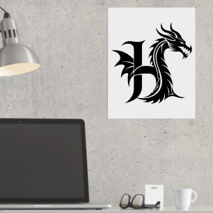 Dragon Styled Letter H, Dragon Alphabet, Monogramm Foliendrucke