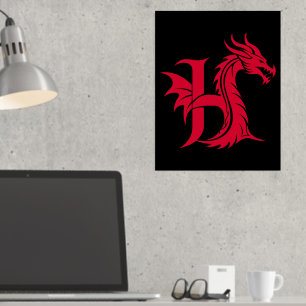 Dragon Styled Letter H, Dragon Alphabet, Monogramm Foliendrucke