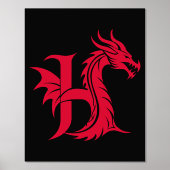 Dragon Styled Letter H, Dragon Alphabet, Monogramm Foliendrucke (Vorderseite)