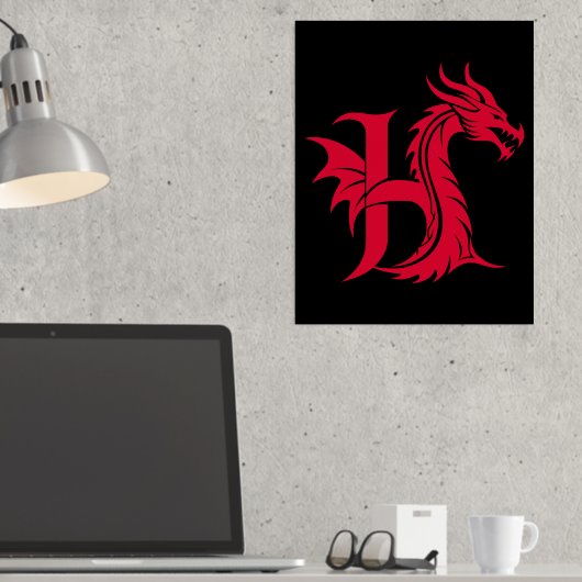 Dragon Styled Letter H, Dragon Alphabet, Monogramm Foliendrucke (In Situ (Schreibtisch))