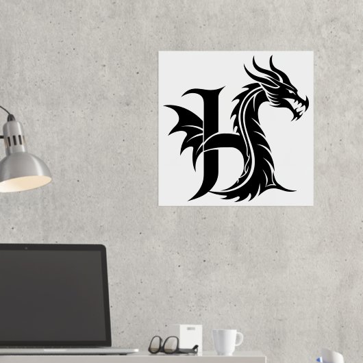 Dragon Styled Letter H, Dragon Alphabet, Monogramm Foliendrucke (In Situ (Schreibtisch 2))