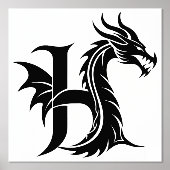 Dragon Styled Letter H, Dragon Alphabet, Monogramm Foliendrucke (Vorderseite)