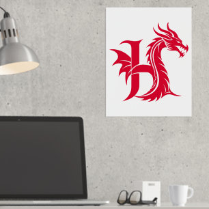Dragon Styled Letter H, Dragon Alphabet, Monogramm Foliendrucke