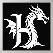 Dragon Styled Letter H, Dragon Alphabet, Monogramm Foliendrucke (Vorderseite)