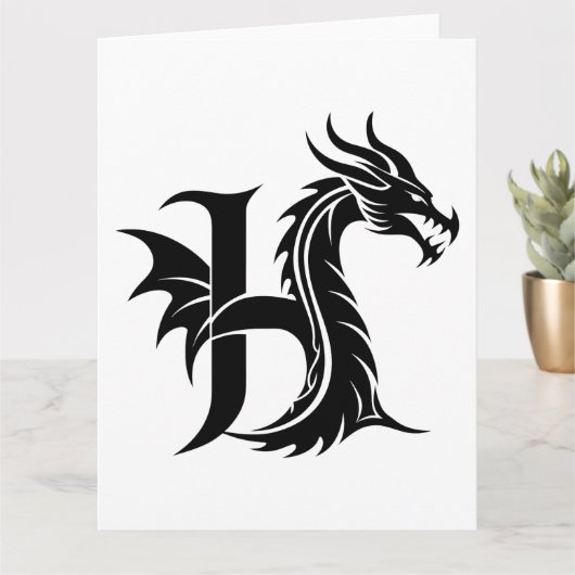 Dragon Styled Letter H, Dragon Alphabet, Monogramm Karte (Kleine Pflanze)