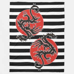Dragon Sun - Schwarz-Weiß + Ihre Ideen Fleecedecke