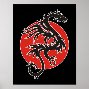 Dragon Sun - Schwarz-Weiß + Ihre Ideen Poster